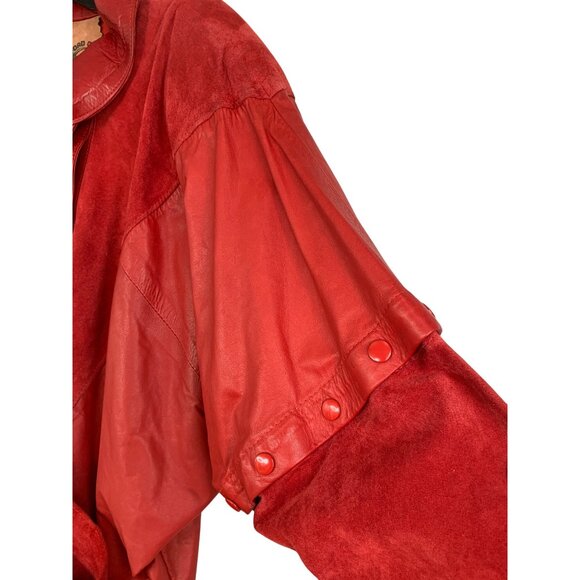 Rare VTG 80s Clifford Olson Red Leather Coat Hikable Sleeves M/L RW10345 - Picture 15 of 16
